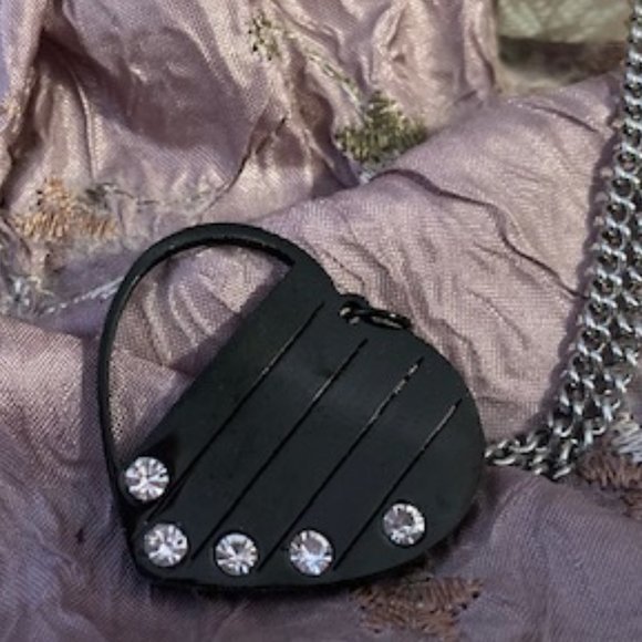 NWOT - Black Stainless Steel Heart Pendant Necklace With Cubic Zirconia Stones - Picture 7 of 7